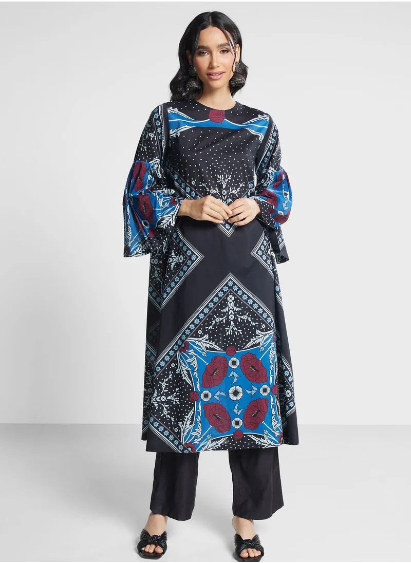 Nishat Linen Printed Flare Sleeve Kurti