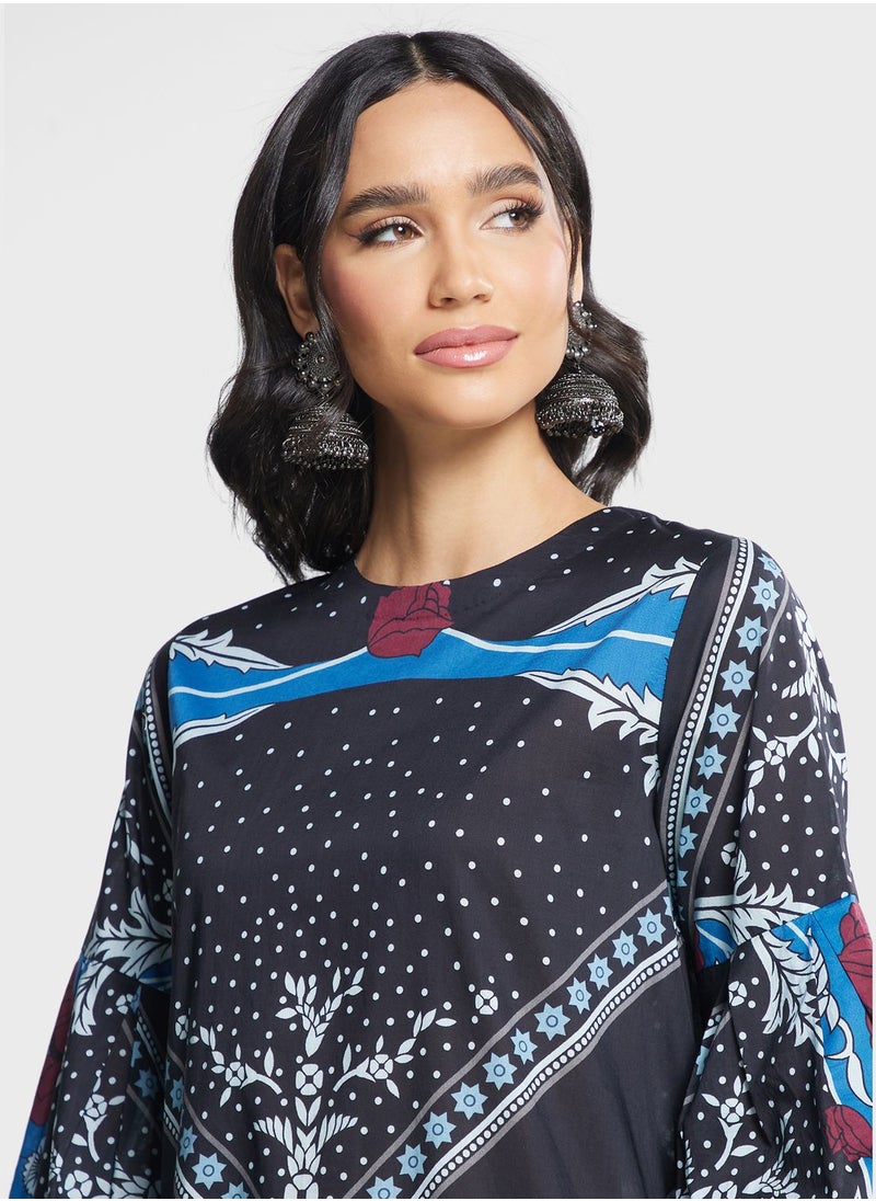 Nishat Linen - Printed Flare Sleeve Kurti - Image 1