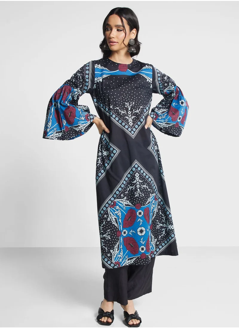 Nishat Linen Printed Flare Sleeve Kurti