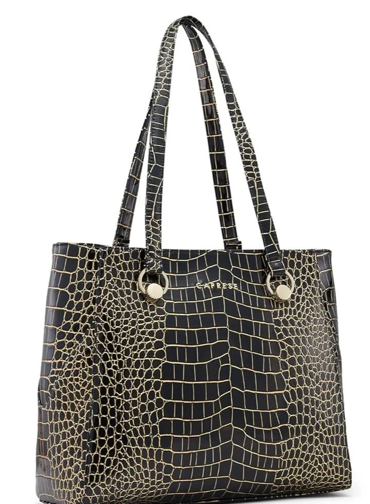 CAPRESE Caprese Miranda Tote Bag, Large-Black | Stylish Handbag for Women | Spacious, Versatile Office & Daily Essentials Tote | Top Zip Closure