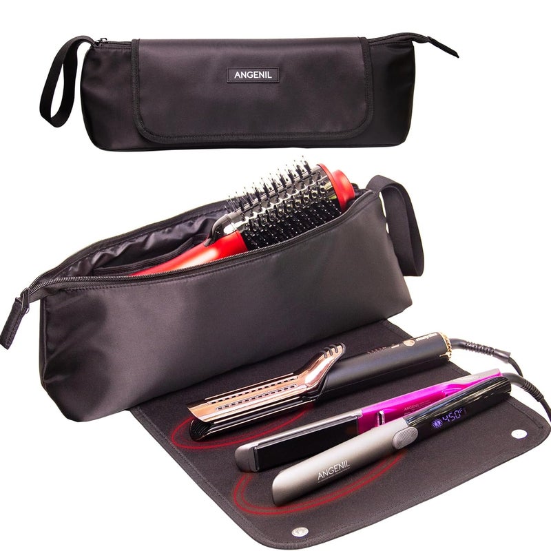 ANGENIL Large Flat Iron Mat Hair Tools Travel Bag 2 in 1 with Heat Mat for Curling Iron Hair Curler Hair Straightener Brush Hair Dryer Portable Hot Tool Mat Hair Accessories Organizer for Women