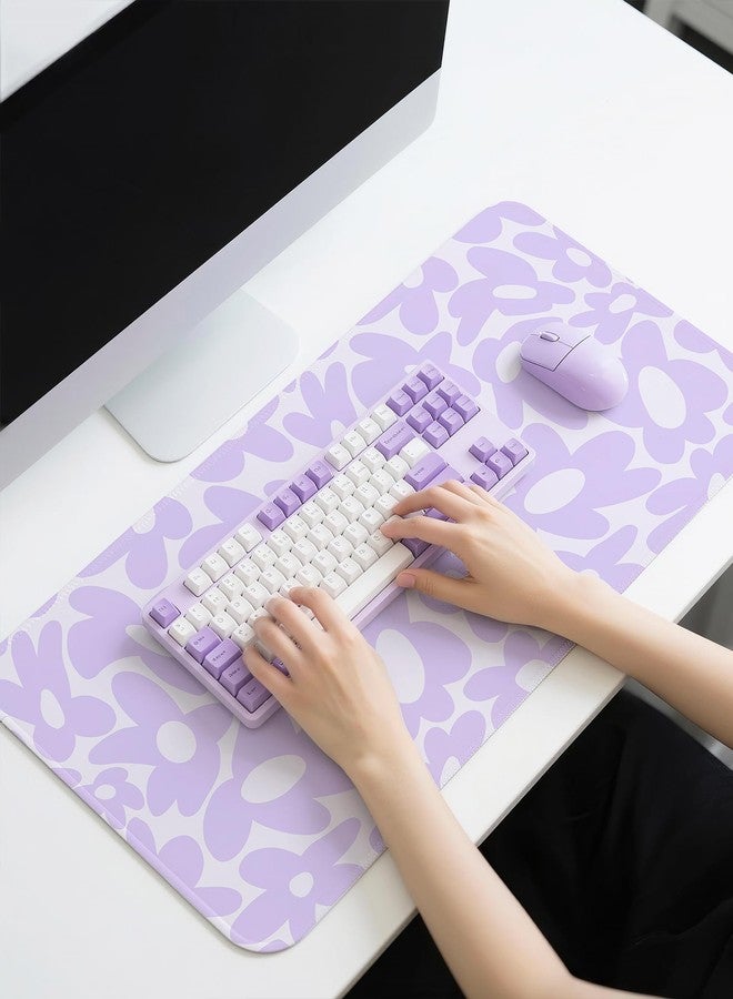 Pecfamly Large Aesthetic Cute Purple Keyboard and Mouse Computer Desk Desktop Pad Mat, Cute Purple Computer Mats for Desktop, Keyboard Mats for Desk (31.5" x 15.8") - Image 3