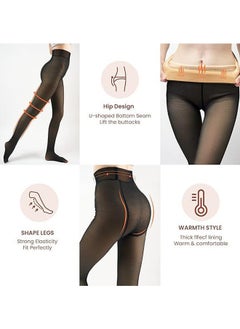GMORO 2pcs Thermal Stockings Pantyhose for women,Mitid Fleece Lined Tights, Fake Translucent Slimming Breathable Stretchy Soft smooth Comfortable and Dry for Outdoor Indoor Autumn Winter (220g)  - Image 2