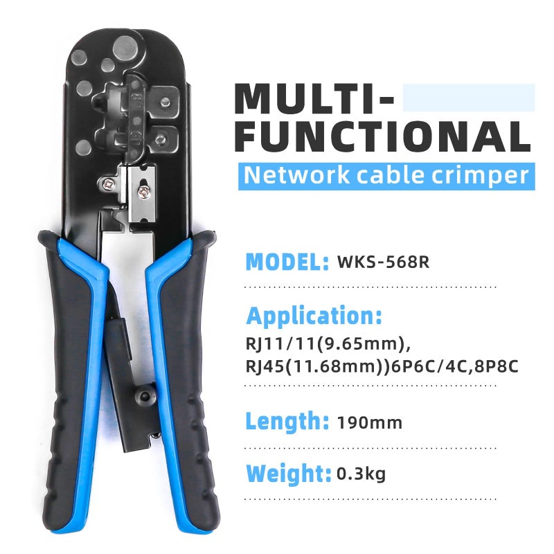 wekesigo Network Crimper,Cable Stripper Cutter - RJ11 RJ12 RJ45 6P6C/4C,8P8C Connector Crimper Pliers, for Network and Telephone Cables,Ethernet Crimping Hand Tools - Image 2