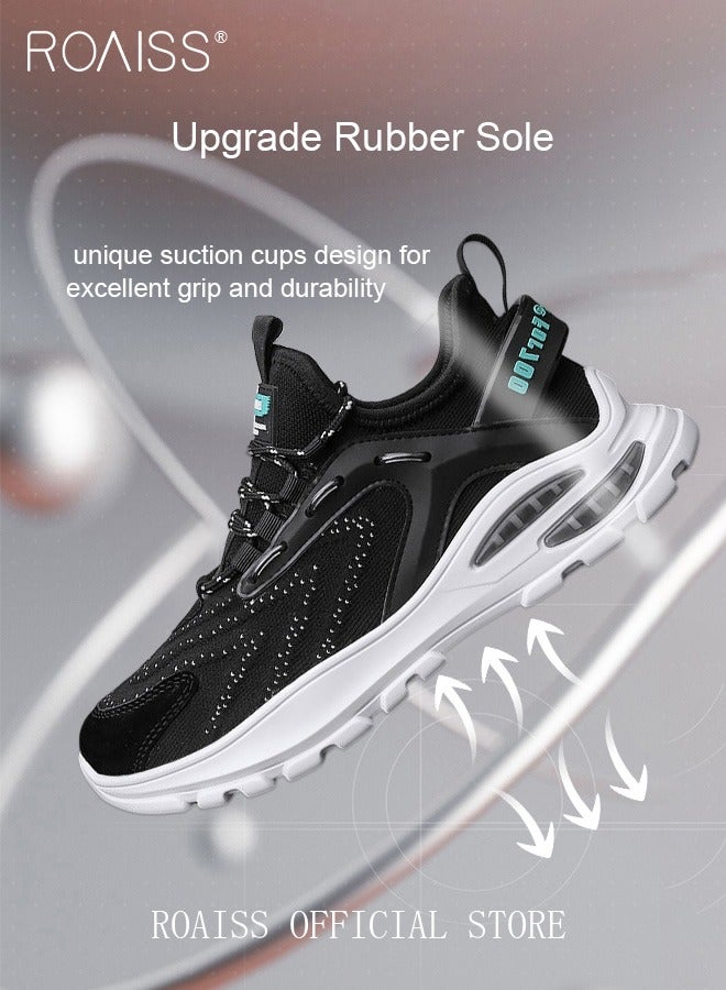 roaiss Men's Running Shoes Non-slip Breathable Training Shoes, Shock-Absorbing Lace-Up Lightweight Outdoor Sports Shoes Black for Young People Casual Shoes Black - Image 3