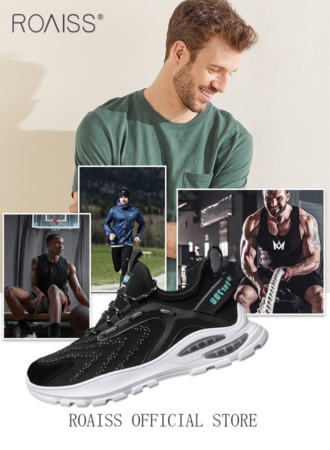 roaiss Men's Running Shoes Non-slip Breathable Training Shoes, Shock-Absorbing Lace-Up Lightweight Outdoor Sports Shoes Black for Young People Casual Shoes Black - Image 5