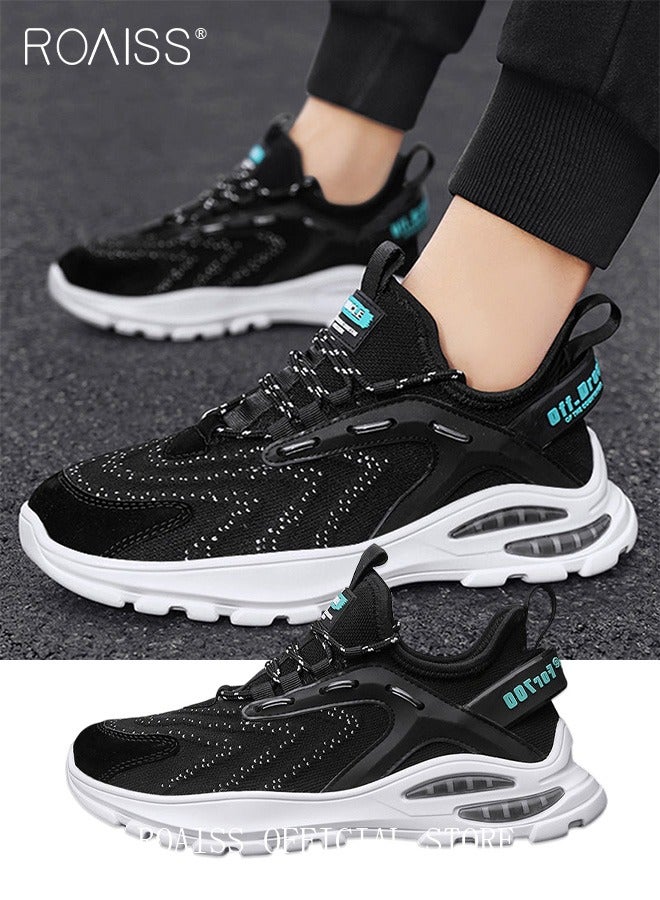 roaiss Men's Running Shoes Non-slip Breathable Training Shoes, Shock-Absorbing Lace-Up Lightweight Outdoor Sports Shoes Black for Young People Casual Shoes Black - Image 4