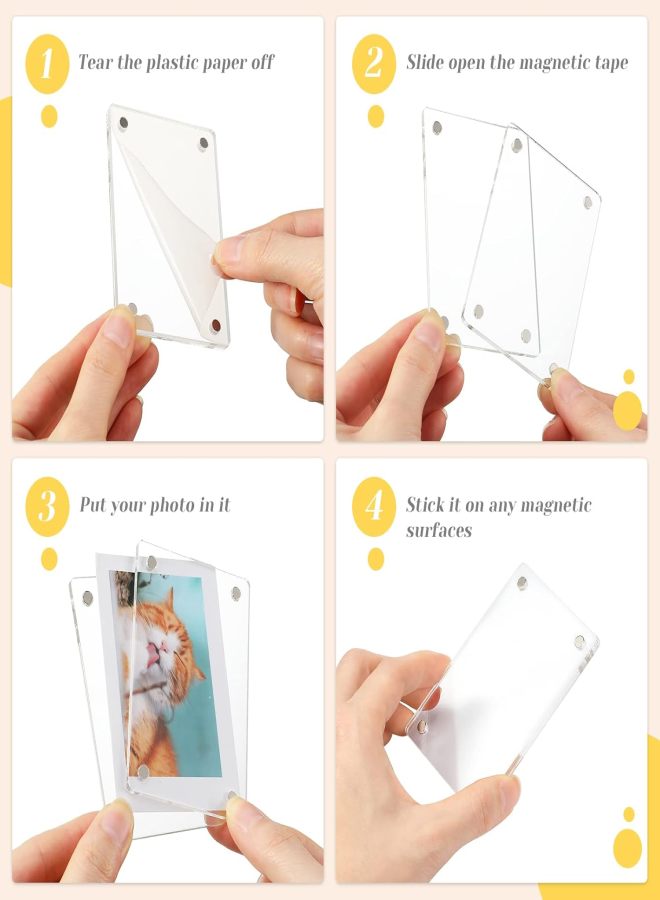 15 Pack Acrylic Magnetic Fridge Photo Frames Mini Double Sided Fridge Photo Frames Clear Borderless Card Note Display Frames, 2.36 x 3.54 Inch - Image 4