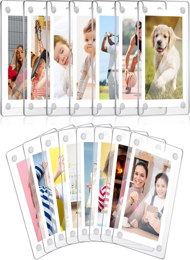 15 Pack Acrylic Magnetic Fridge Photo Frames Mini Double Sided Fridge Photo Frames Clear Borderless Card Note Display Frames, 2.36 x 3.54 Inch - Image 1