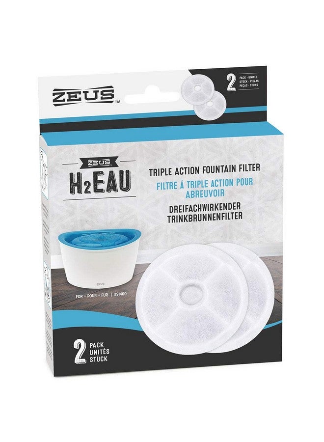 زيوس فلتر نافورة المياه البديل H2Eau، عبوتان - فلتر بديل لنافورة مياه الشرب المرتفعة للكلاب والقطط H2Eau