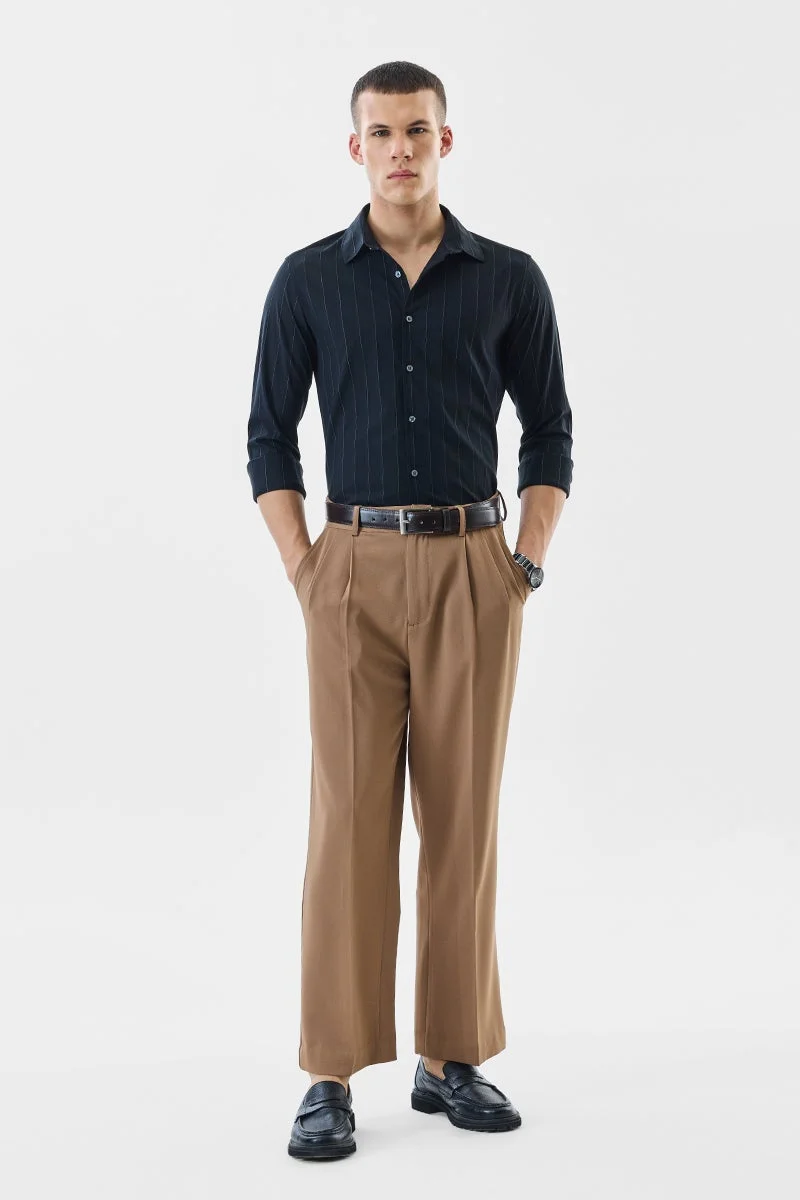 سنيتش Black Striped Long Sleeve Slim Fit Formal Luxe Shirt