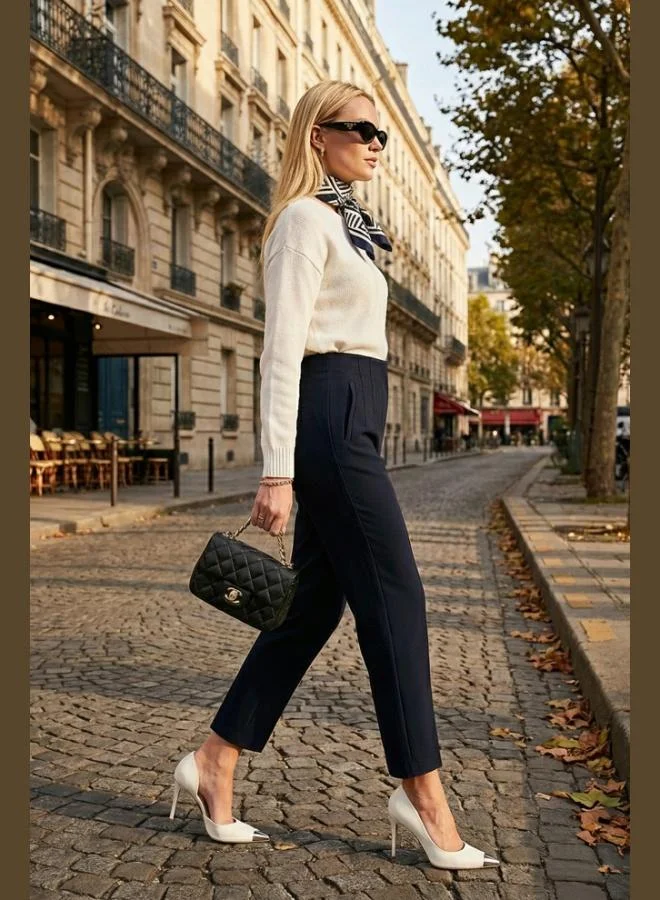 ليلا بنطلون نسائي ليلا بقصة مستقيمة وخصر مرتفع