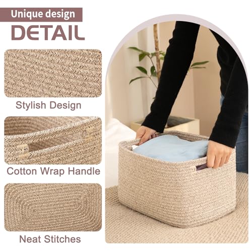 OIAHOMY 4 Pack Storage Baskets for Organizing, Cube Storage Bins for Shelves, Rectangle Storage Baskets With Handles, Woven Baskets for Storage, 12.7''Lx9''Wx7.8''H, Brown - Image 3