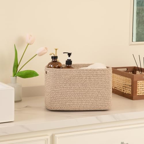 OIAHOMY 4 Pack Storage Baskets for Organizing, Cube Storage Bins for Shelves, Rectangle Storage Baskets With Handles, Woven Baskets for Storage, 12.7''Lx9''Wx7.8''H, Brown - Image 5