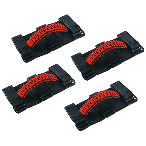 Savadicar 4 x Roll Bar Grab Handles Grip Handle for Jeep Wrangler CJ YJ TJ JK JKU JL JLU & Gladiator JT 1955-2023, Interior Accessories, Black & Red - Image 1