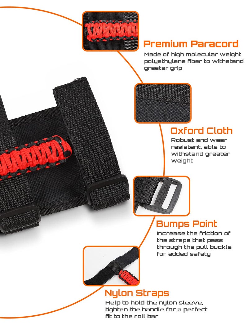 Savadicar 4 x Roll Bar Grab Handles Grip Handle for Jeep Wrangler CJ YJ TJ JK JKU JL JLU & Gladiator JT 1955-2023, Interior Accessories, Black & Red - Image 5