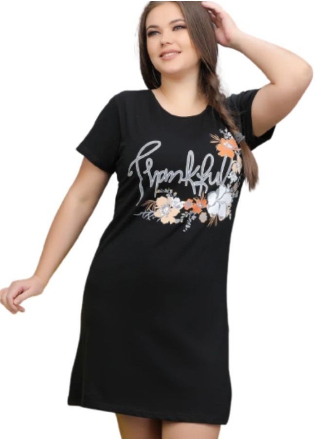 Ganna - Cotton night dress with short sleeves loose elegant large sizes - Image 1