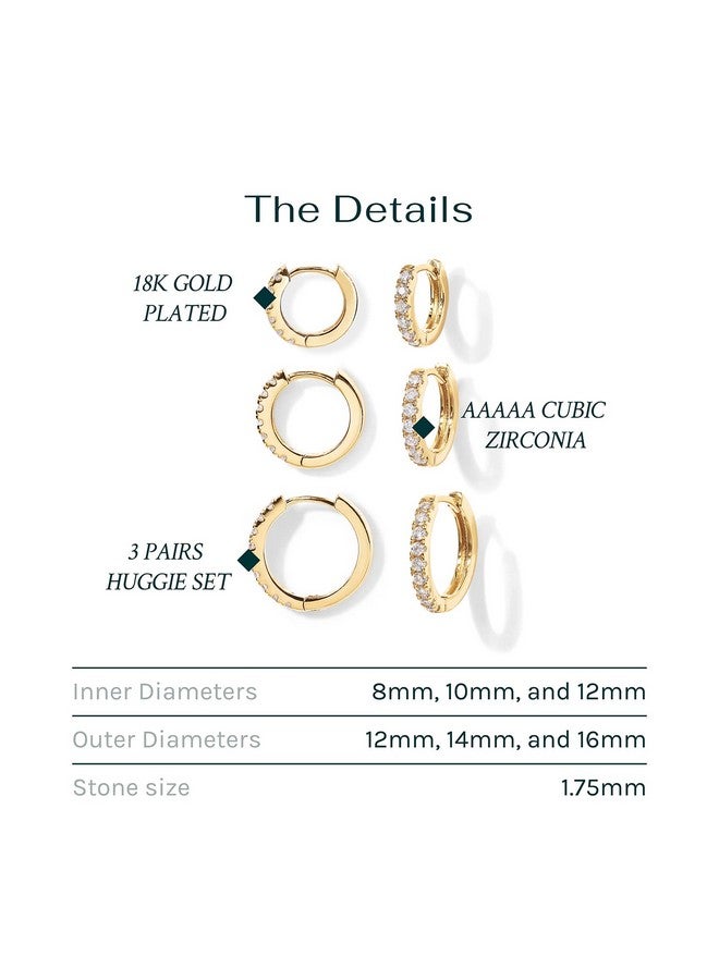 PAVOI 18K Huggie 3 Earring Pack (8mm, 10mm and 12mm) (3 Pack Huggies, White Gold) - Image 3