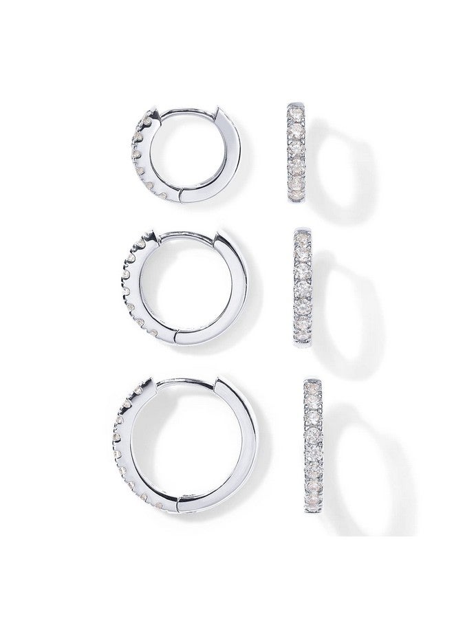 PAVOI 18K Huggie 3 Earring Pack (8mm, 10mm and 12mm) (3 Pack Huggies, White Gold) - Image 1