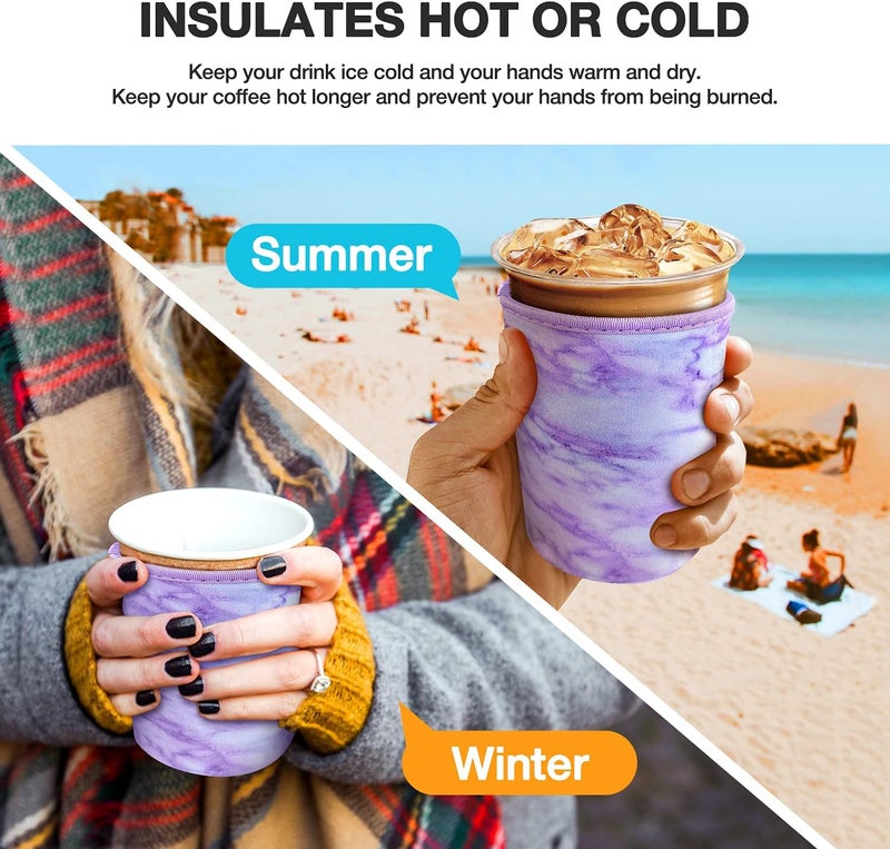 كي بي اكس 3 Pack Iced Coffee Cup Sleeve for Large Sized Cups, Reusable Neoprene Iced Coffee Cup Holder for Hot Cold Drinks, Compatible with Starbucks, Dunkin Donuts, and More - Image 4