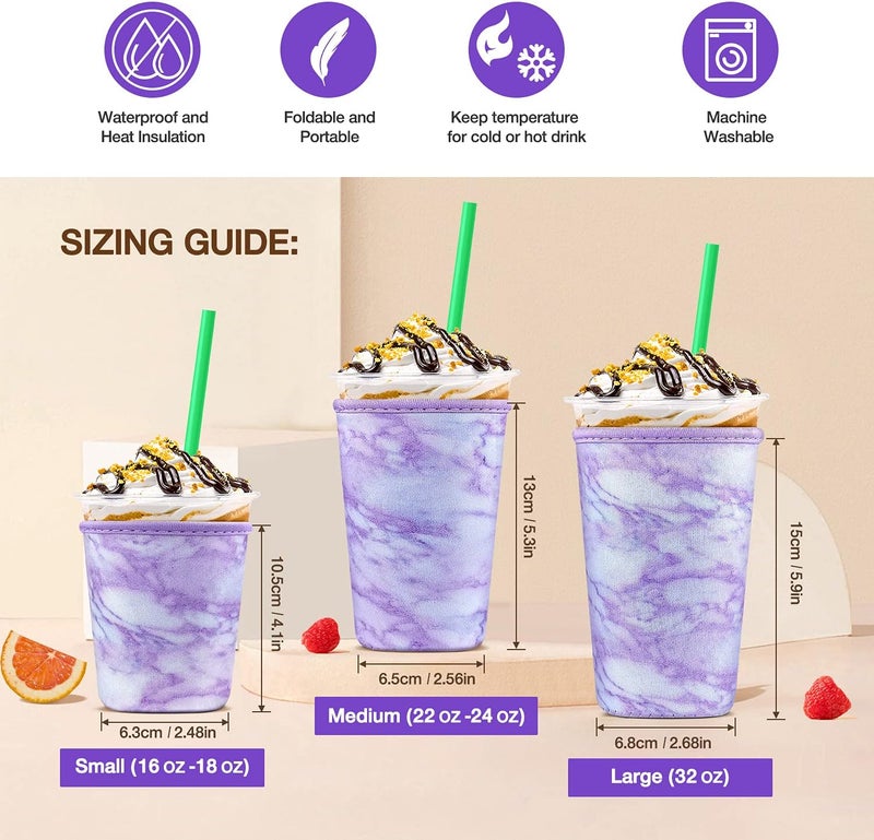 كي بي اكس 3 Pack Iced Coffee Cup Sleeve for Large Sized Cups, Reusable Neoprene Iced Coffee Cup Holder for Hot Cold Drinks, Compatible with Starbucks, Dunkin Donuts, and More - Image 2