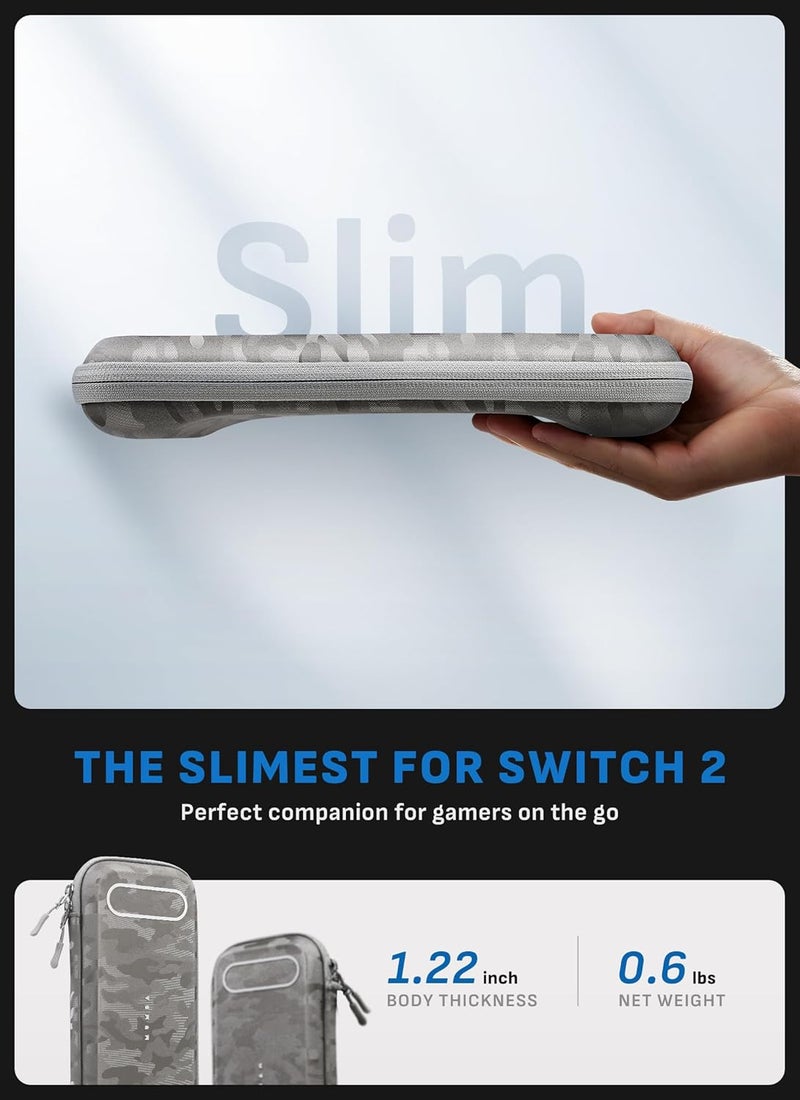 مومبا حقيبة محمولة لـ Nintendo Switch 2 (2025) [الإصدار النحيف] حقيبة سفر واقية صلبة محمولة مع 12 فتحة لبطاقات الألعاب - [خفيفة الوزن ومحمولة] (تمويه رمادي) - Image 3