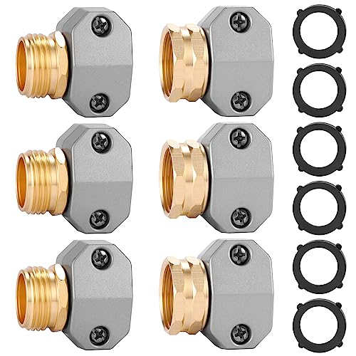 Sanpaint Garden Hose Repair Kits, 3 Sets Aluminum Alloy Water Hose Connector, Fit 3/4" and 5/8" Garden Hose, Male and Female Hose End Repair Fittings Replacement, Hose Mender Kit - Image 1