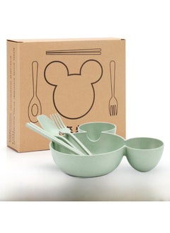 NIBEMINENT Kids Wheat Straw Dinnerware Set Cartoon Bowl Gift Plate Four new big ears/Nordic Green 