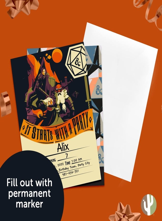 ديزرت كاكتوس بطاقات دعوة عيد ميلاد سعيد بتصميم صبار صحراوي، مستوحاة من لعبة Dungeons & Dragons (D&D)، ١٠ بطاقات مع أظرف، بتصميم دونات، مناسبة لحفلات الأولاد والبنات والأطفال (النمط B). - Image 5