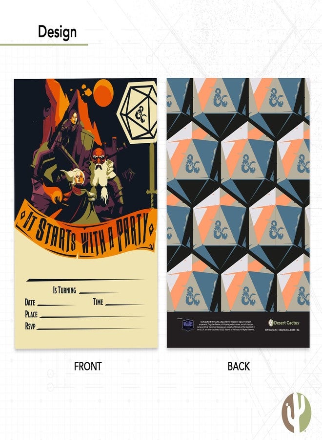 ديزرت كاكتوس بطاقات دعوة عيد ميلاد سعيد بتصميم صبار صحراوي، مستوحاة من لعبة Dungeons & Dragons (D&D)، ١٠ بطاقات مع أظرف، بتصميم دونات، مناسبة لحفلات الأولاد والبنات والأطفال (النمط B). - Image 4