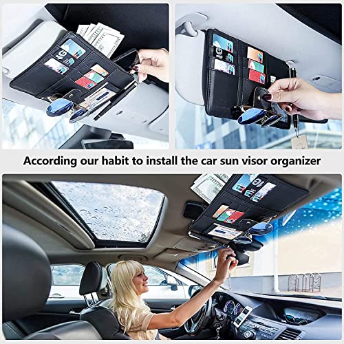 BAGILO Car Accessories Sun Visor Organizer, Sunglass Pen Card Small Document Storage Pouch Holder, Pu Leather, Multi-Pocket With Zipper Net (Grey, automobiles) - Image 3