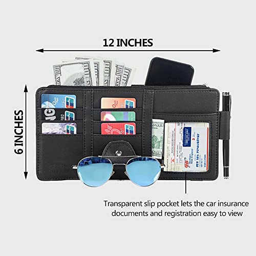 BAGILO Car Accessories Sun Visor Organizer, Sunglass Pen Card Small Document Storage Pouch Holder, Pu Leather, Multi-Pocket With Zipper Net (Grey, automobiles) - Image 4