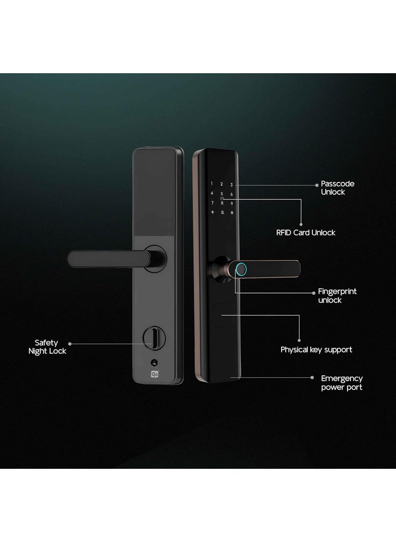 SmartiQo - SmartiQo E1 Digital Smart Door Lock 5Way Unlocking 5 Bolts Remote Unlocking via OTP Fingerprint PIN Access Card Mechanical Key 2 Years Brand Warranty Rosegold - Image 1