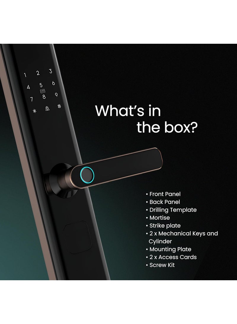 SmartiQo - SmartiQo E1 Digital Smart Door Lock 5Way Unlocking 5 Bolts Remote Unlocking via OTP Fingerprint PIN Access Card Mechanical Key 2 Years Brand Warranty Rosegold - Image 1