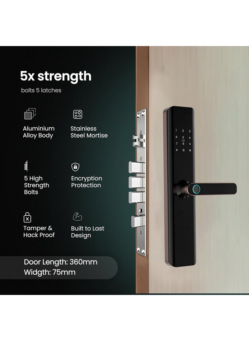 SmartiQo - SmartiQo E1 Digital Smart Door Lock 5Way Unlocking 5 Bolts Remote Unlocking via OTP Fingerprint PIN Access Card Mechanical Key 2 Years Brand Warranty Rosegold - Image 1