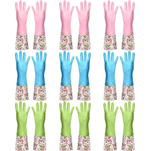 Mimorou 9 Pairs Household Dishwashing Rubber Gloves Long Cuff and Flock Lining Cleaning Gloves Reusable Waterproof - Image 1