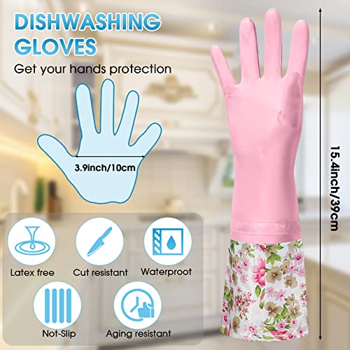 Mimorou 9 Pairs Household Dishwashing Rubber Gloves Long Cuff and Flock Lining Cleaning Gloves Reusable Waterproof - Image 3