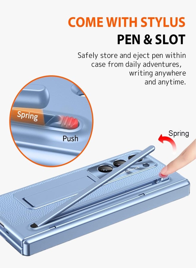NINKI for Samsung Galaxy Z Fold 5 Case with S Pen & S Pen Slot, Galaxy Z Fold 5 Phone Case with Stand & Screen Protector, Luxury Plating Leather Hinge Protective Cover for Samsung Fold 5 5G - Blue - Image 2