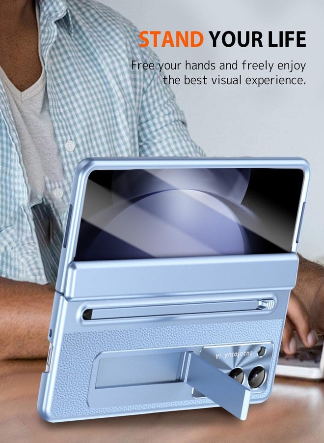 NINKI for Samsung Galaxy Z Fold 5 Case with S Pen & S Pen Slot, Galaxy Z Fold 5 Phone Case with Stand & Screen Protector, Luxury Plating Leather Hinge Protective Cover for Samsung Fold 5 5G - Blue - Image 5