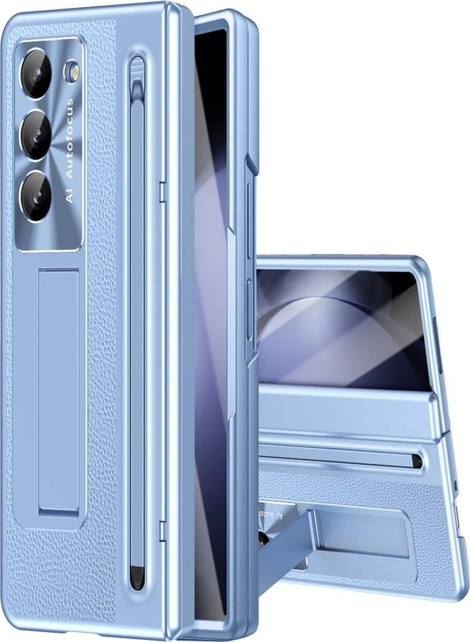 NINKI for Samsung Galaxy Z Fold 5 Case with S Pen & S Pen Slot, Galaxy Z Fold 5 Phone Case with Stand & Screen Protector, Luxury Plating Leather Hinge Protective Cover for Samsung Fold 5 5G - Blue - Image 1