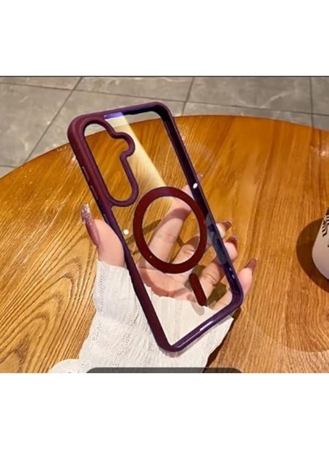 جراب شفاف مغناطيسي لهاتف Samsung Galaxy A36 متوافق مع الشحن اللاسلكي بحماية مقاومة للصدمات ومغناطيس قوي وتصميم نحيف باللون الأحمر النبيذي - Image 2