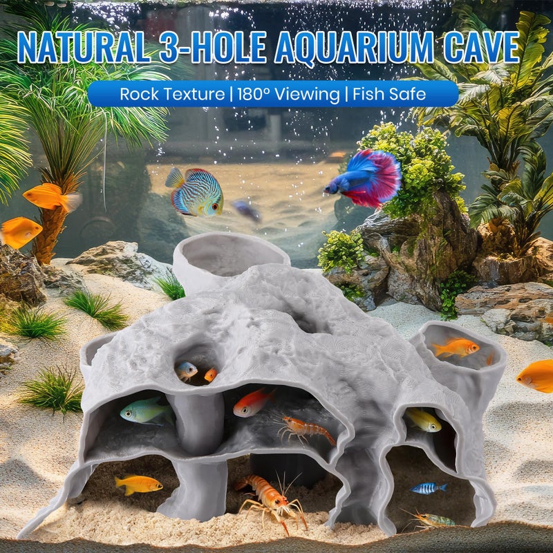Avenuebool Aquarium Cave Three Hole, 3D Rock Texture Fish Tank Tunnel & Hideout, Natural Under Gravel Aquarium Decor for Small Fish, Shrimp, Corydoras, Kuhli Loach, Hermit Crabs - Image 2