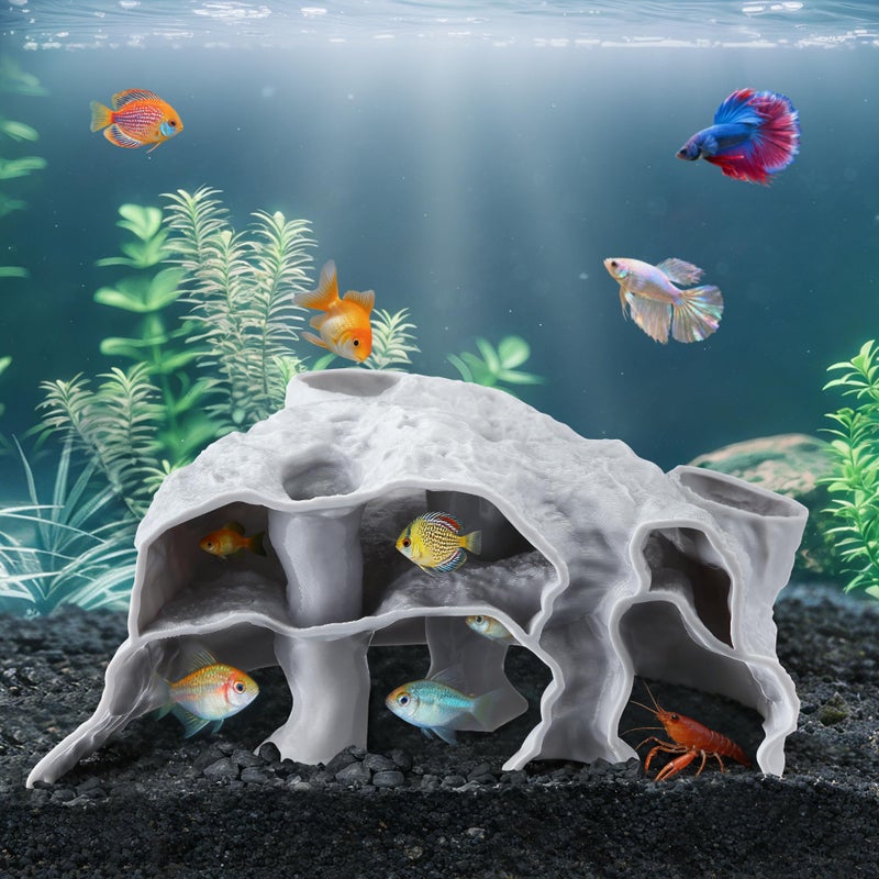 Avenuebool Aquarium Cave Three Hole, 3D Rock Texture Fish Tank Tunnel & Hideout, Natural Under Gravel Aquarium Decor for Small Fish, Shrimp, Corydoras, Kuhli Loach, Hermit Crabs - Image 1