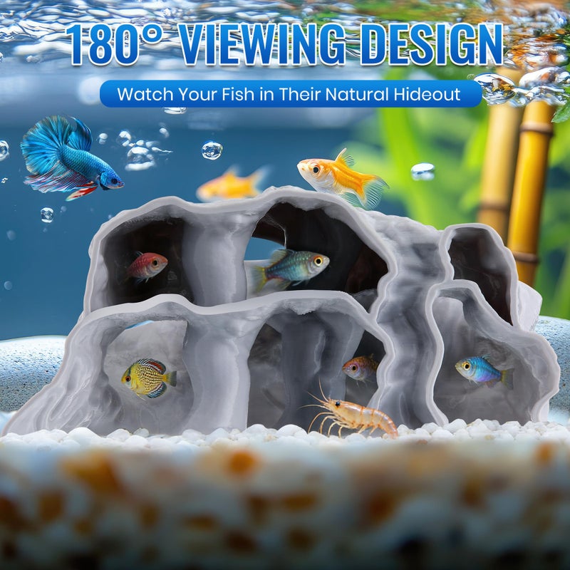 Avenuebool Aquarium Cave Three Hole, 3D Rock Texture Fish Tank Tunnel & Hideout, Natural Under Gravel Aquarium Decor for Small Fish, Shrimp, Corydoras, Kuhli Loach, Hermit Crabs - Image 3
