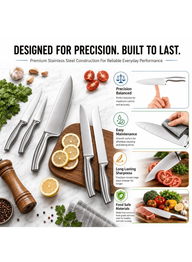 HausRoland Haus Roland 8Piece  Ultra-Sharp High Carbon SS Kitchen Knife Set with Wooden Block & Sharpener Ultra Sharp Knives Set Ergonomic Hollow Handles Dishwasher Safe - Image 3