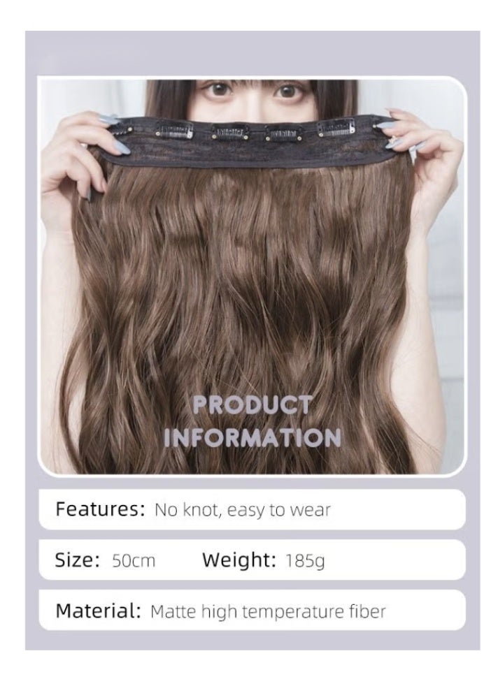 تمديدات الشعر البني الداكن ، تمديدات الشعر المجلد قطعة واحدة مع 5 مقاطع ، قطعة شعر صناعية مقاومة للحرارة للنساء والبنات ، 50 سم (20 بوصة) - Image 3