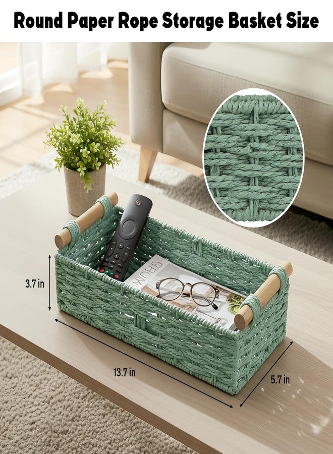 MIDLADE Small Bathroom Storage Baskets for Shelves Organizing Paper Rope Woven Basket for Bathroom, Office, Toilet Tank Top, Sage Green Wicker Baskets with Handle for Gifts, Spring, Bathroom, Home Decor - Image 3