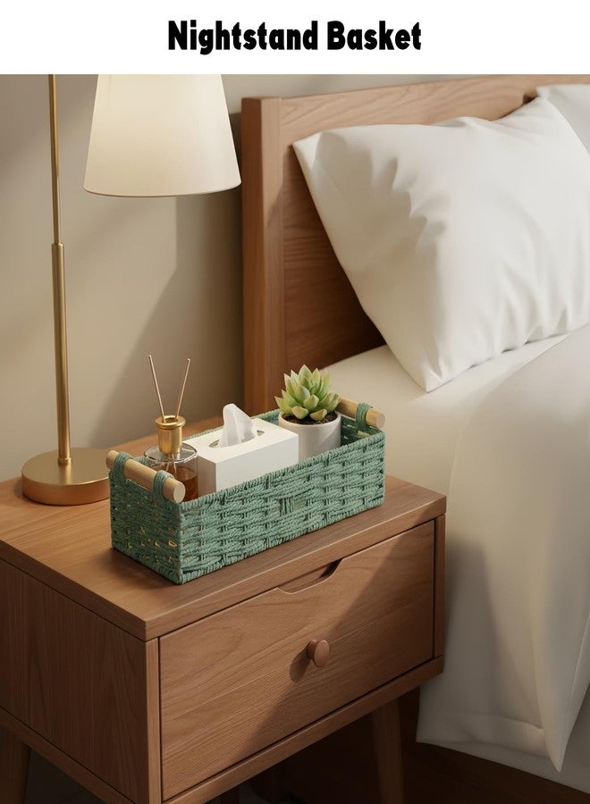 MIDLADE Small Bathroom Storage Baskets for Shelves Organizing Paper Rope Woven Basket for Bathroom, Office, Toilet Tank Top, Sage Green Wicker Baskets with Handle for Gifts, Spring, Bathroom, Home Decor - Image 5