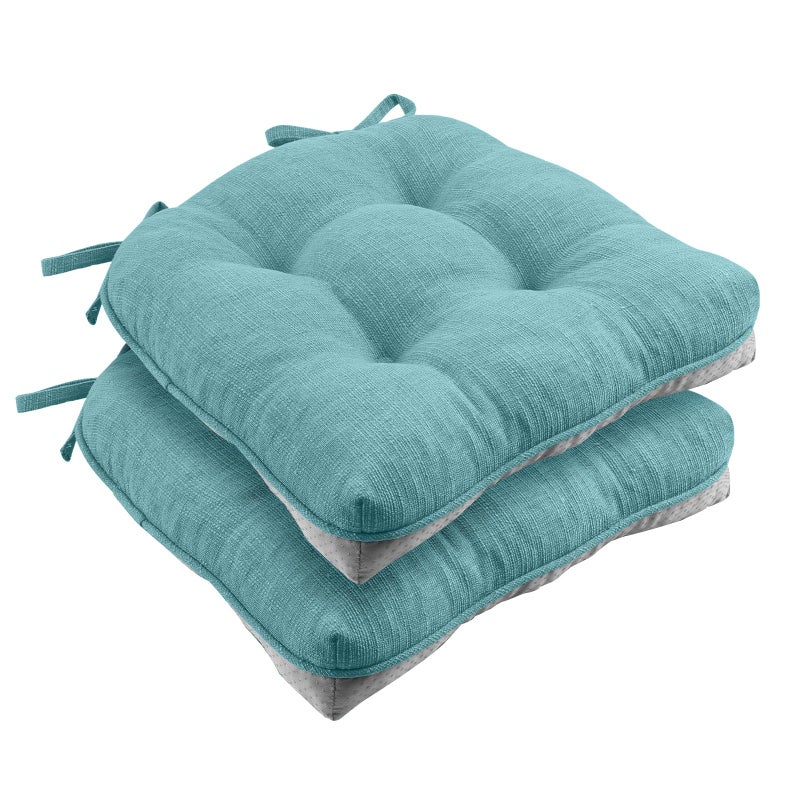 Wellsin Chair Cushions for Dining Chairs NonSlip Kitchen Chair Pads with Ties Tufted Shredded Foam Kitchen Chair Cushions Set of 2 155 X 155 Aqua Blue