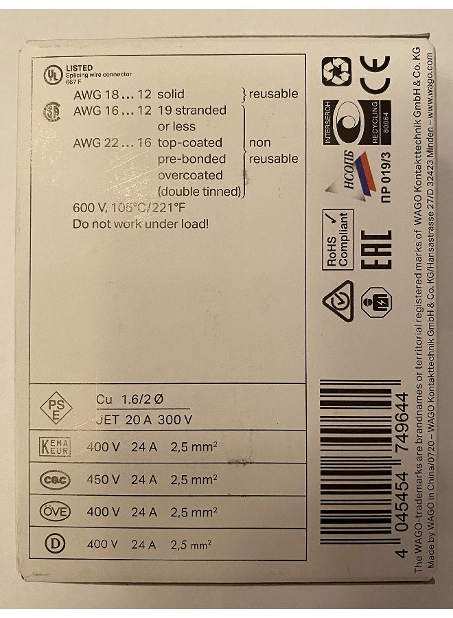 Wago Wire Connector 600 V Clear 4 Conductor 100 / Box - Image 4